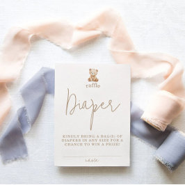 Minimalist Teddy Bear Diaper Raffle Baby Shower Tilläggskort