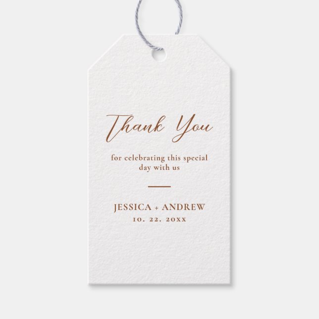 Minimalist Terra Cotta & White Simple Bröllop Presentetikett (Framsidan)