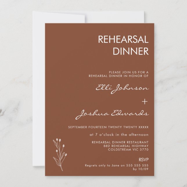 Minimalist Terracotta Bohemian Rehearsal Dinner Inbjudningar (Framsida)