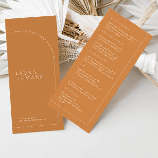 Minimalist Terracotta Boho Arch Bröllop Menu Meny