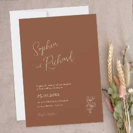 Minimalist Terracotta Boho Botanicals Bröllop Inbjudningar