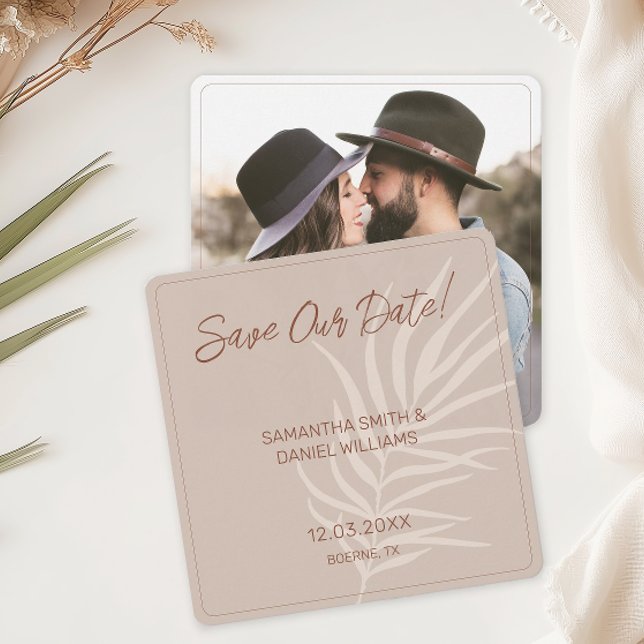Minimalist Terracotta Boho Bröllop Photo Spara Datumet (Boho Terracotta Save Our Date Cards)