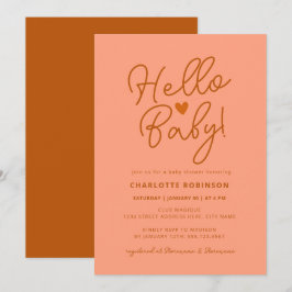 Minimalist Terracotta Rosa Boho Hej Baby Shower Inbjudningar