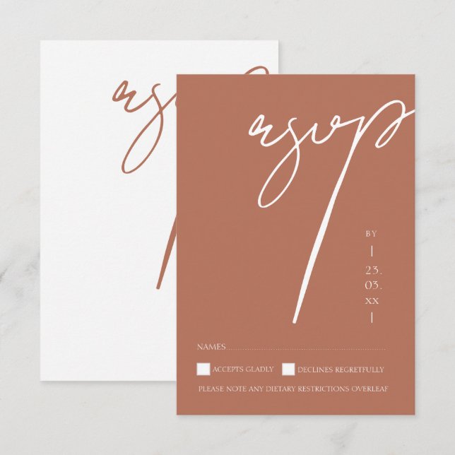 Minimalist Terrakotta Script Typografi Bröllop OSA Kort (Fram/baksida)