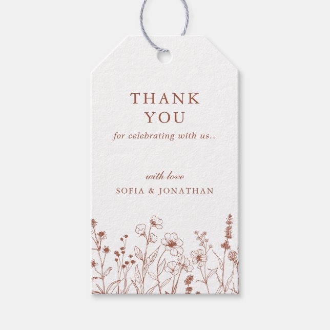 Minimalist Terrakotta Vildblomma Bröllop Tack Presentetikett (Framsidan)
