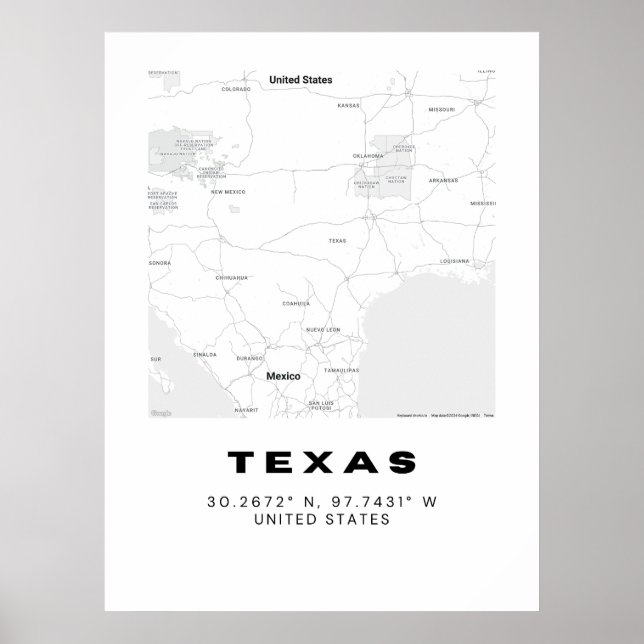 Minimalist Texas Karta Art Poster (Framsidan)