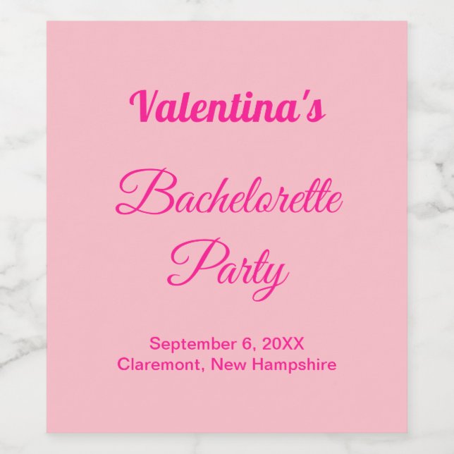 Minimalist Text-Based Pink Bachelorette Party Vinflaska Etikett (Singel etikett)