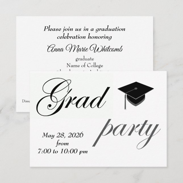 Minimalist Text College Graduation Party  Inbjudningar (Fram/baksida)