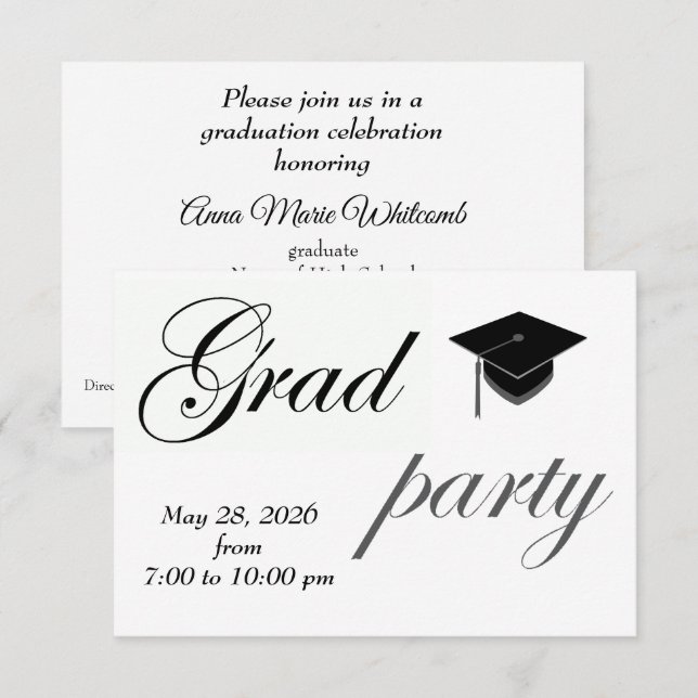 Minimalist Text High School Graduation Party  Inbjudningar (Fram/baksida)