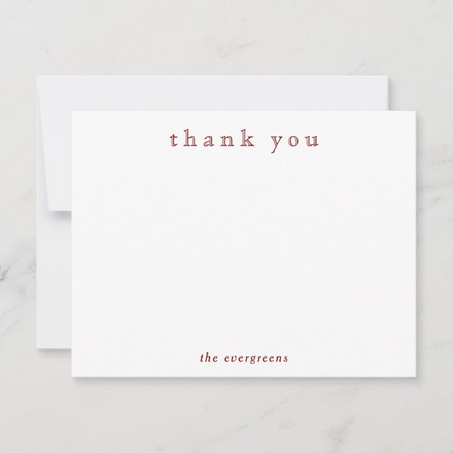 Minimalist Thank You Couples or Family Deep Red Anteckningskort (Framsida)