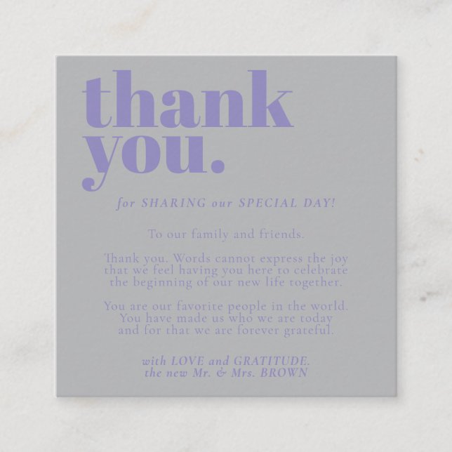 Minimalist Thank You Lavender Silver Tilläggskort (Framsida)