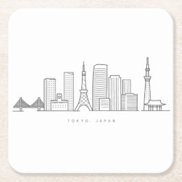 Minimalist Tokyo Skyline Illustration Underlägg Papper Kvadrat