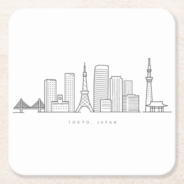Minimalist Tokyo Skyline Illustration Underlägg Papper Kvadrat (Framsidan)