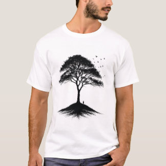 Minimalist Träd och Birds T-Shirt |