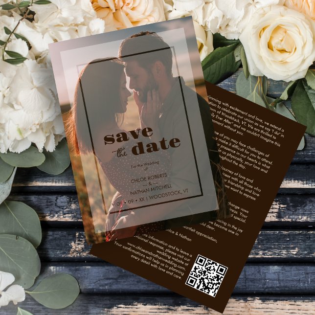 Minimalist Transparency Vellum Effect Photo Card  Spara Datumet (Minimalist Transparency Vellum Effect Photo Card Wedding Save the Date with Envelope.)