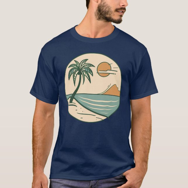 Minimalist Tropical Beach Scene Graphic T-Shirt (Framsida)