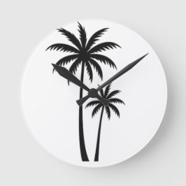 Minimalist Tropical Palm Trees Silhouette Art Tee Rund Klocka