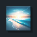 Minimalist Tropical Sunset over Calm Turquoise  Canvastryck<br><div class="desc">A serene and ethereal digital painting capturing a minimalist sunset over a tranquil turquoise sea. The sun glows softly on the horizon, casting warm pastel hues across the sky and reflecting on the gentle waves as they touch the smooth white shore. This peaceful composition is perfect for modern minimalist homes,...</div>