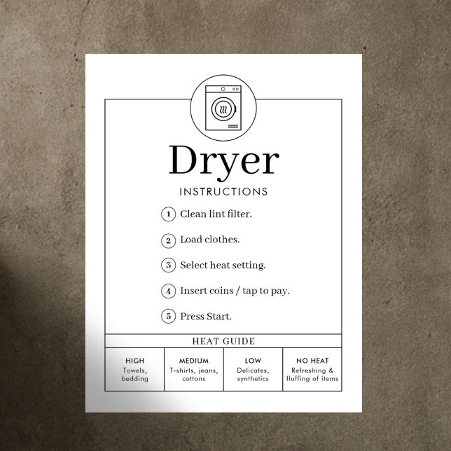Minimalist Tumble Dryer Instructions Sign Poster (Skapare uppladdad)