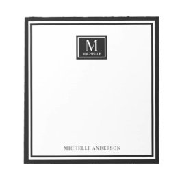 Minimalist Two Boarder Monogram Name Black White Anteckningsblock