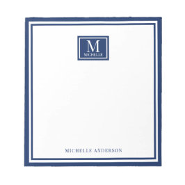 Minimalist Two Boarder Monogram Name Navy Blue Anteckningsblock