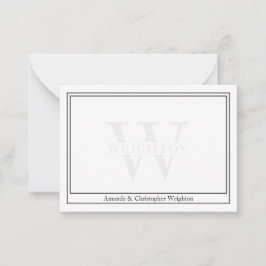 Minimalist Two Border Monogram Couple Note Card Anteckningskort