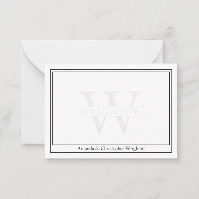 Minimalist Two Border Monogram Couple Note Card Anteckningskort (Framsida)