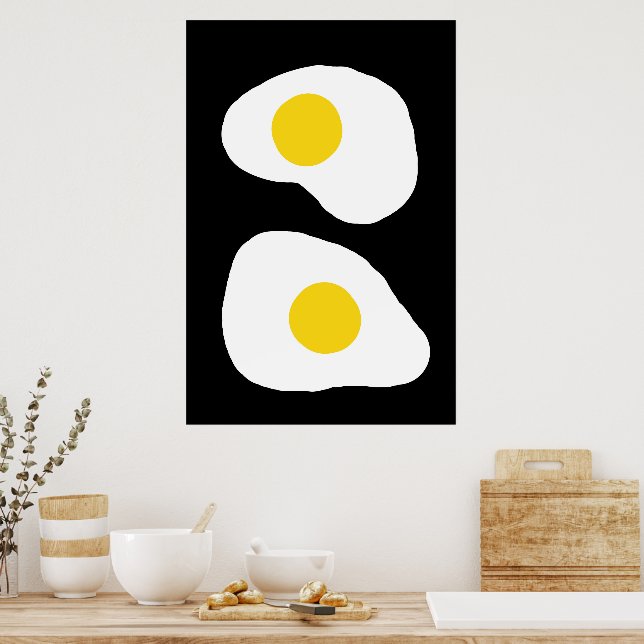 Minimalist Two Fried Eggs Kitchen Art Poster (Kök)