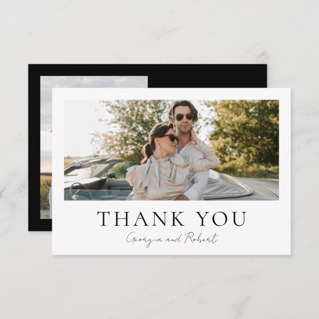 Minimalist Two Photo Wedding Flat Thank You Card Tack Kort (Fram/baksida)
