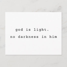 Minimalist Typographic God is Light Postcard Vykort