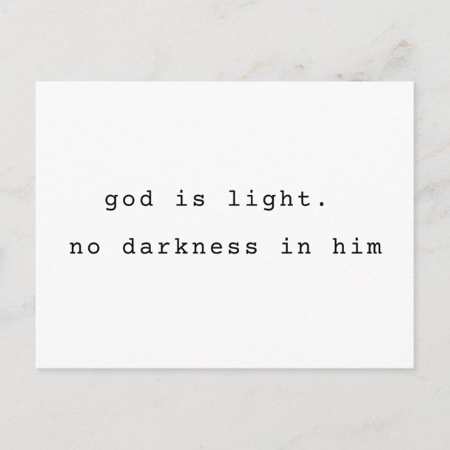Minimalist Typographic God is Light Postcard Vykort (Framsida)