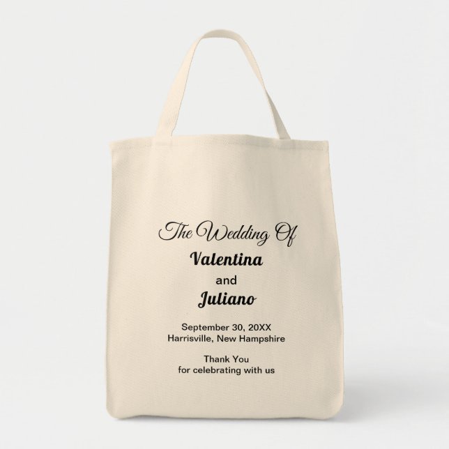 Minimalist Typography Style Grocery Wedding Tote Tygkasse (Framsidan)