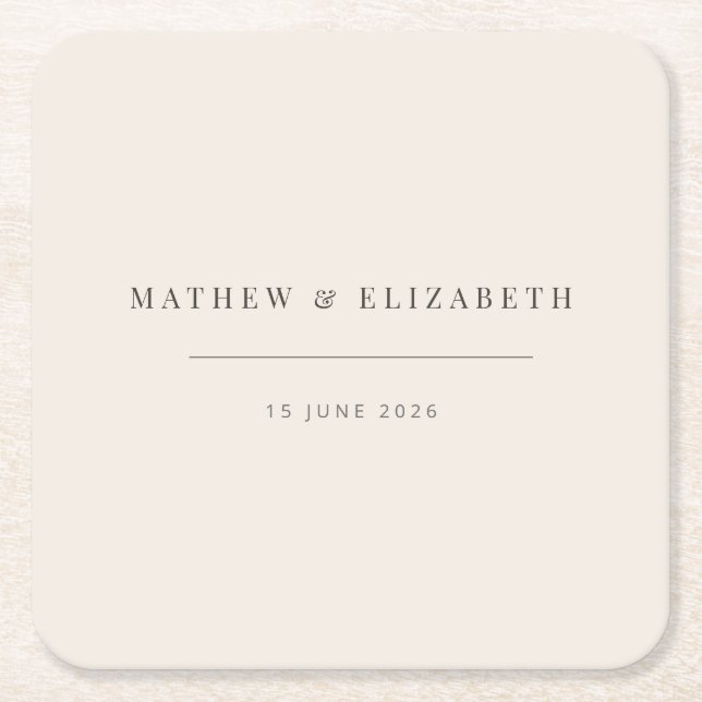 Minimalist Typography Wedding Soft Beige Underlägg Papper Kvadrat (Framsidan)