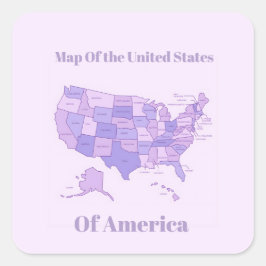 Minimalist United States Map Pink Purple Art Fyrkantigt Klistermärke