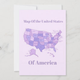 Minimalist United States Map Pink Purple Art Julkort