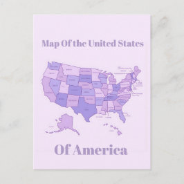 Minimalist United States Map Pink Purple Art Vykort