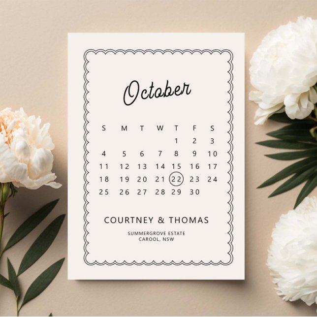 Minimalist vågformad kant Kalender Save the Date Inbjudningar (Skapare uppladdad)