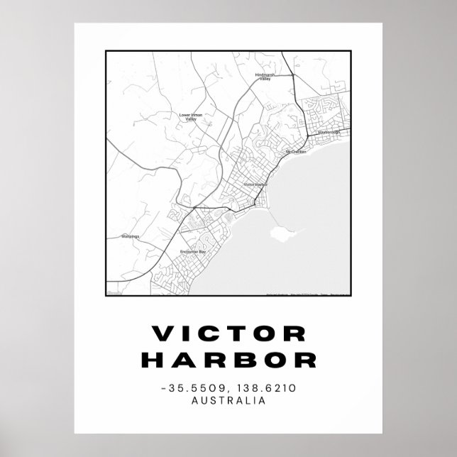 Minimalist Victor Harbour Karta med koordinater | Poster (Framsidan)