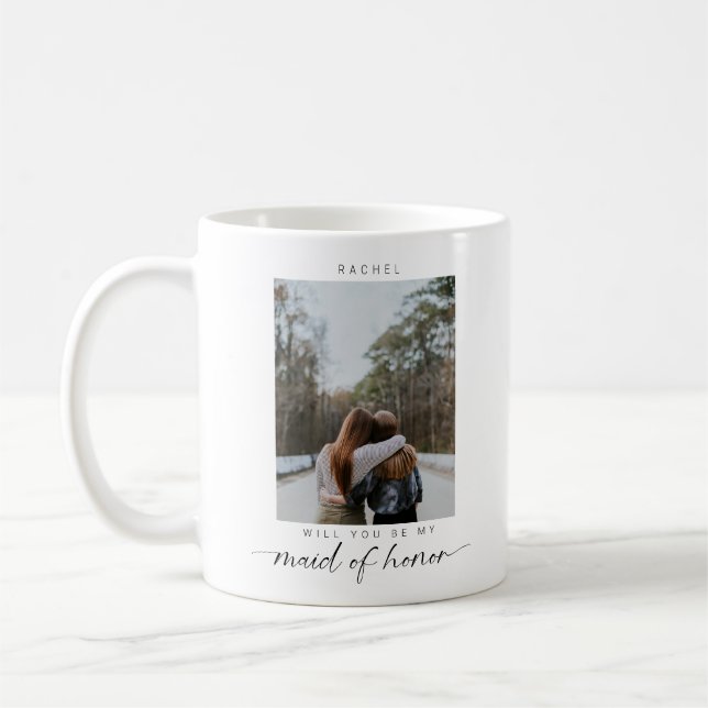 Minimalist Vill du vara min Brudtärna Foto Chic Kaffemugg (Vänster)