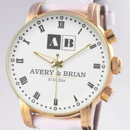 Minimalist Vintage Monogram with Couple’s Initials Armbandsur