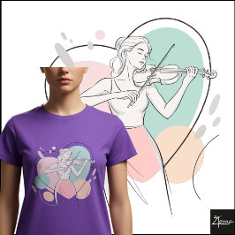 Minimalist Violin Player Elegant Sketch Pastel T Shirt