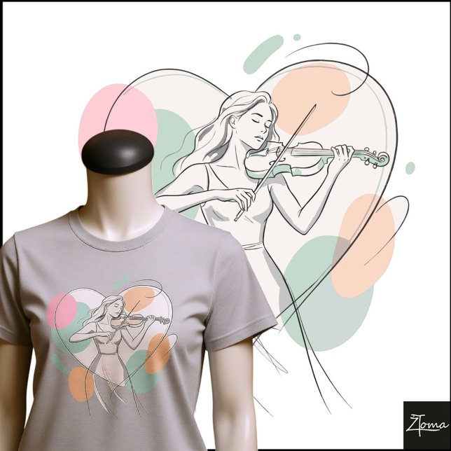Minimalist Violin Player Pastel Heart Sketch T Shirt (Skapare uppladdad)