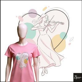 Minimalist Violin Player Pastel Heart Sketch T Shirt