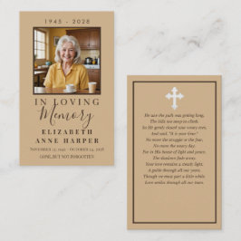 Minimalist Warm Sand Cross Photo Funeral Card Visitkort