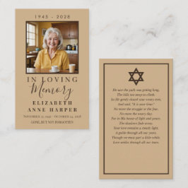 Minimalist Warm Sand Jewish Funeral Prayer Card Visitkort