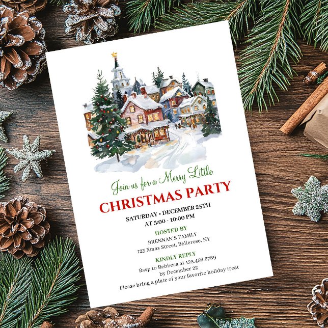 Minimalist watercolor Christmas scene holiday  Inbjudningar (Minimalist watercolor Christmas scene holiday invite)