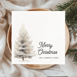 Minimalist Watercolor Christmas Tree Personalized  Pappersservett