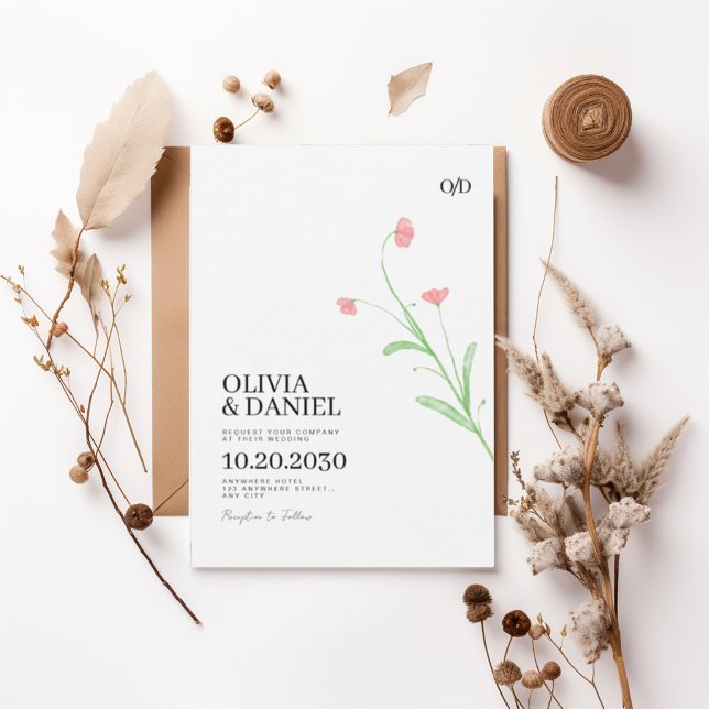 Minimalist Watercolor flower Wedding Invitation Inbjudningar (Skapare uppladdad)