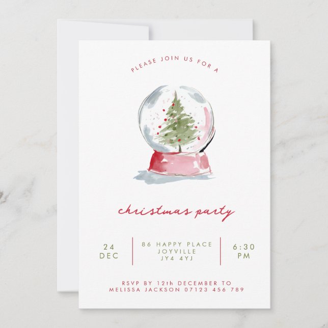 Minimalist Watercolor Snow Globe Christmas Party Inbjudningar (Framsida)