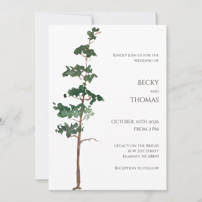 Minimalist Watercolor Spruce Wedding Inbjudningar (Framsida)